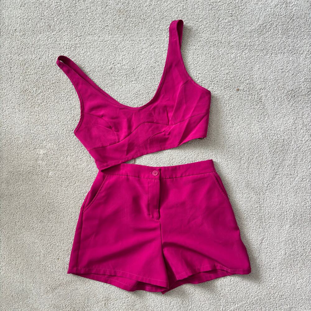 Sincerely Jules 2 Piece Crop Top & Shorts Set Pink Size Large